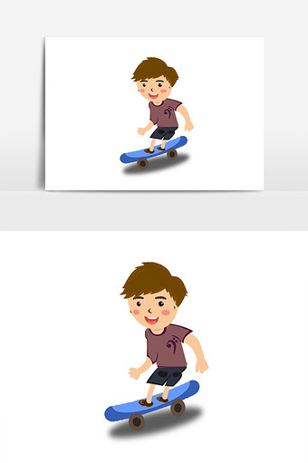 卡通小男孩玩滑板元素图片