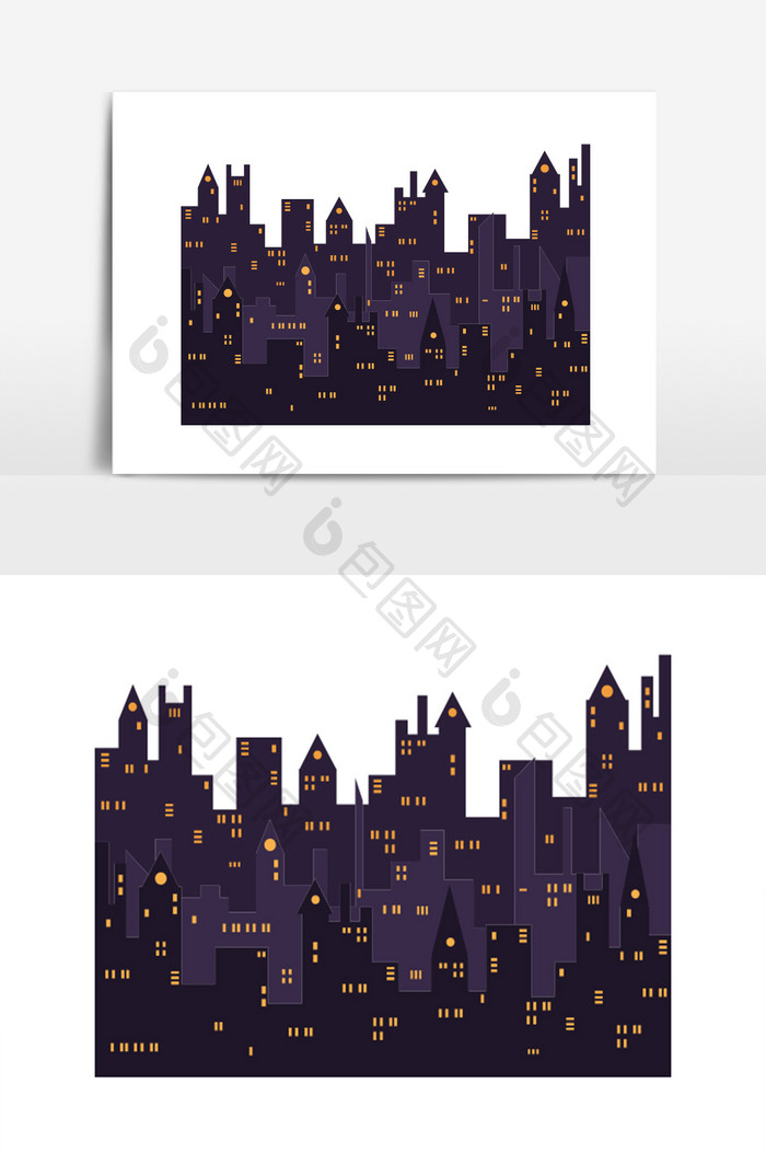 卡通紫色夜晚城堡元素