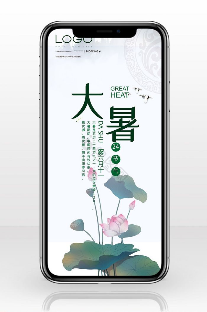 大暑荷花手机海报图片