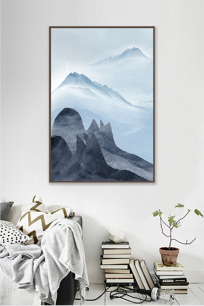 抽象蓝色云海山河图片