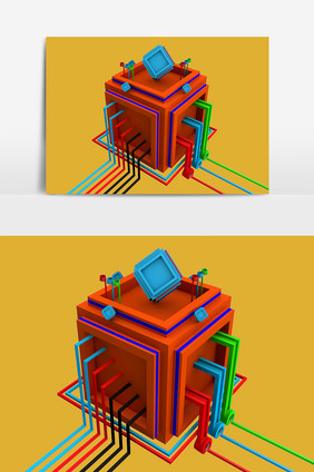 3D卡通彩色方块设计元素
