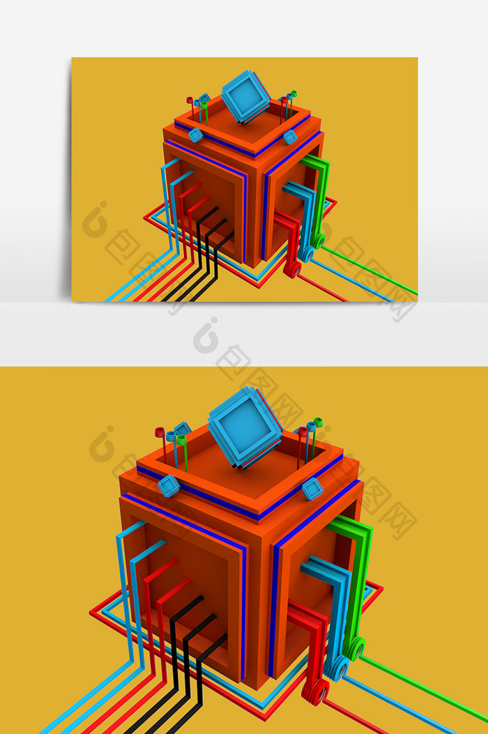 3D卡通彩色方块设计元素