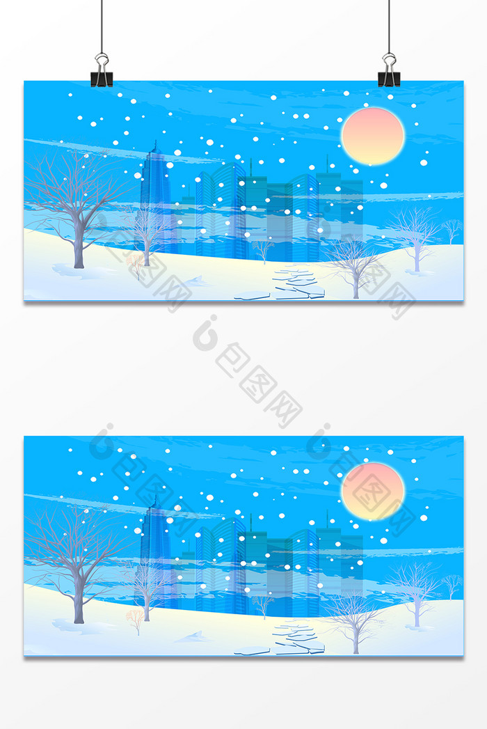 太阳雪花蓝色设计背景图