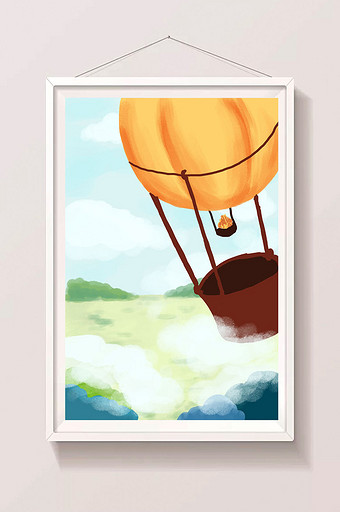 暑假旅游风景热气球元素海报手绘插画图片