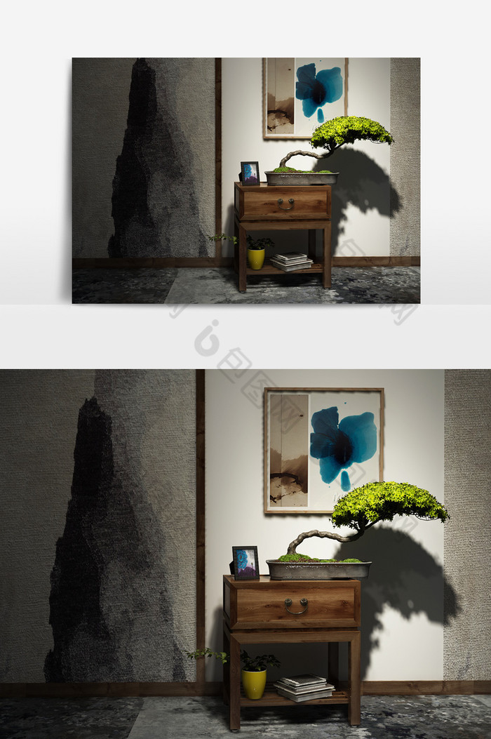中式玄关柜盆栽组合图片图片