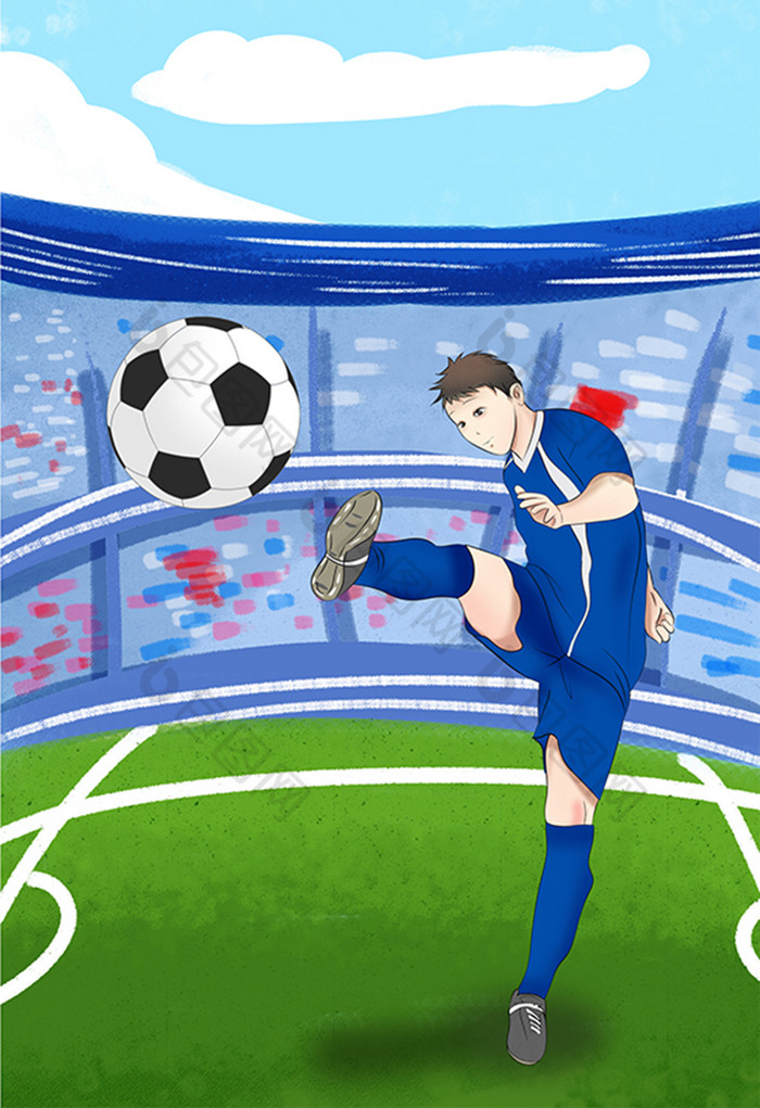 2018世界杯足球比赛射门动作插画图片