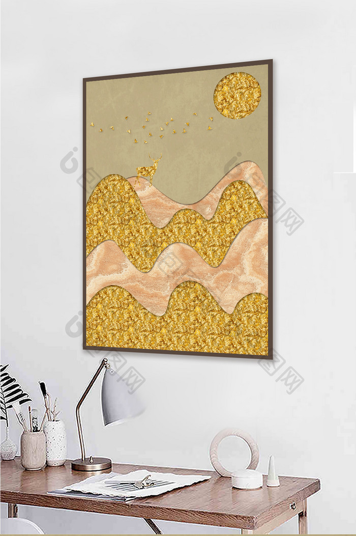 欧式现代抽象金色山峦日出装饰画