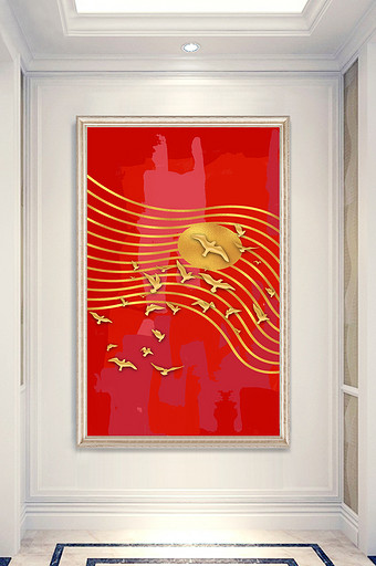 简约大气飞鸟红色玄关装饰画