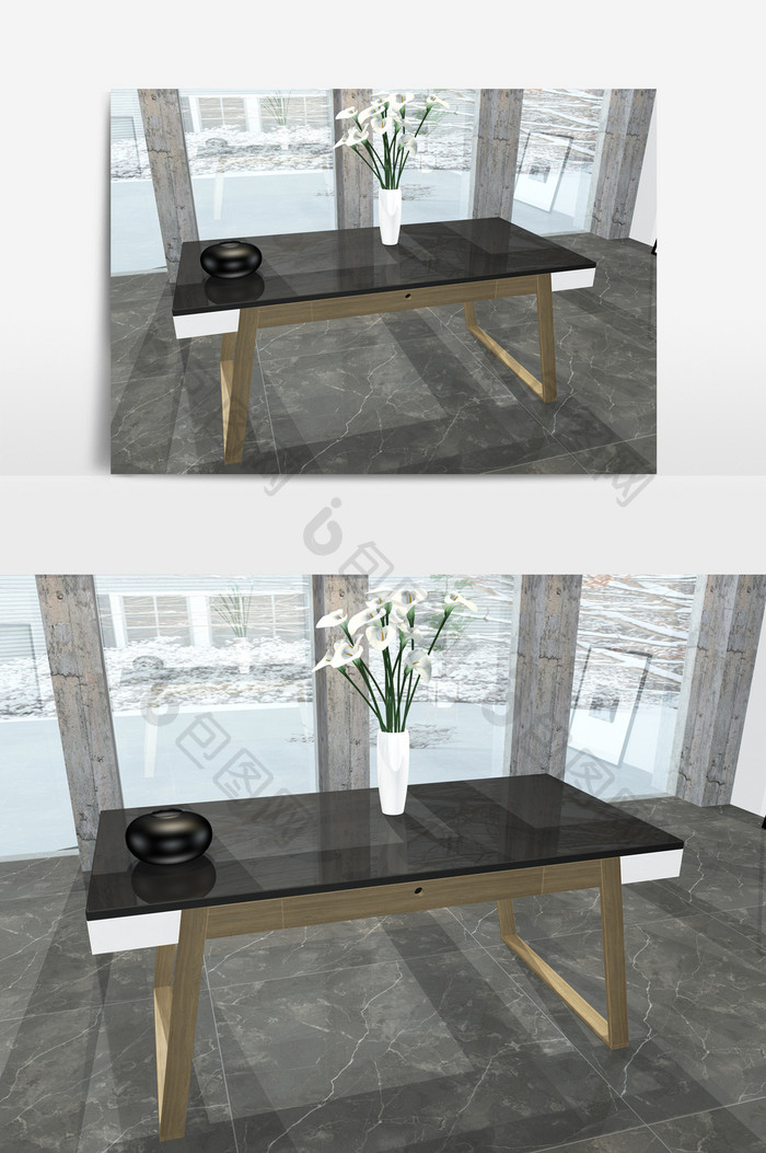 黑白组合桌子3D模型