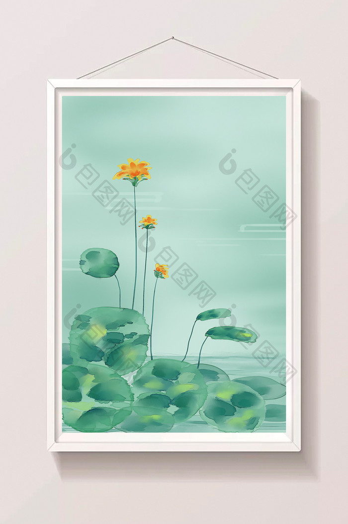 绿色调清新水彩质感植物插画背景