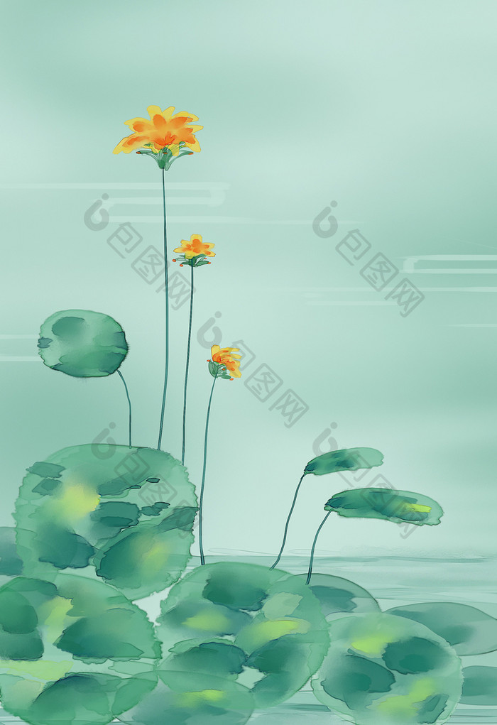 绿色调清新水彩质感植物插画背景