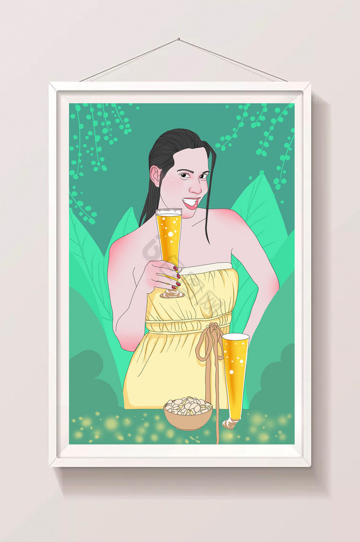 夏日啤酒魔幻美插画图片
