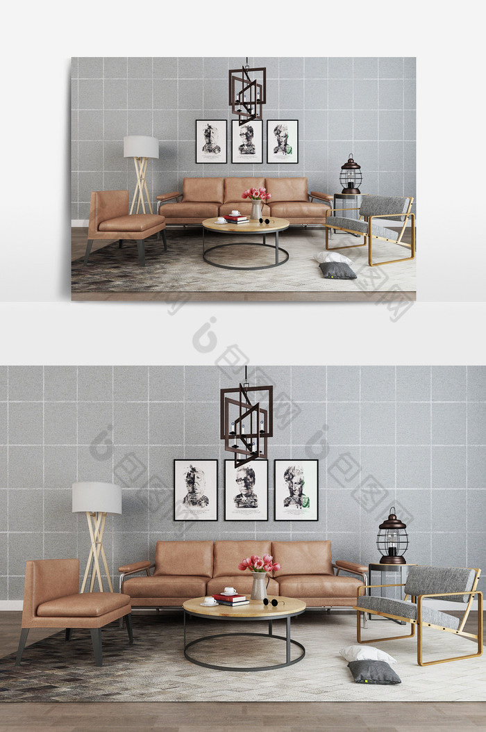 现代橙色沙发组合模型图片图片