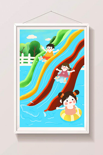 可爱卡通暑假假期愉快放暑假滑滑梯图片