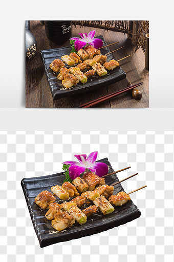 大葱鸡肉串烧日式料理元素图片