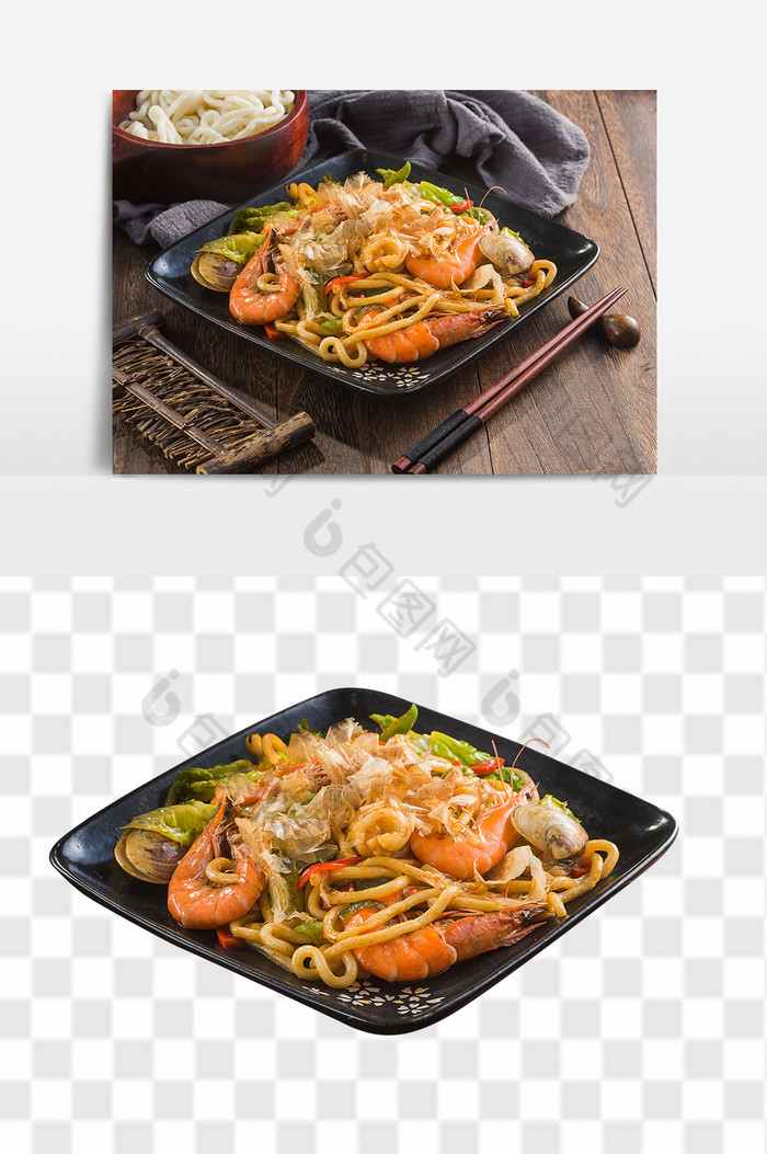 海鲜炒乌冬日式料理图片图片