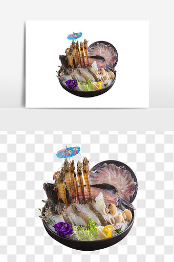 活造青斑鱼刺身套餐日式料理元素图片