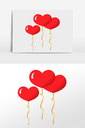 卡通红心气球插画元素图片下载