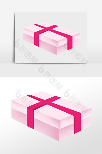 手绘粉色礼品包装盒插画元素图片