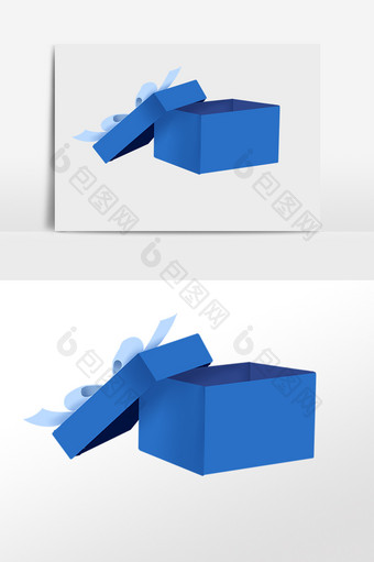 卡通蓝色礼品包装盒插画元素图片