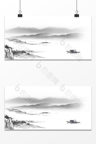 水墨船只中国风设计背景图图片