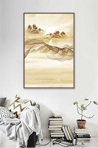 金色风景抽象艺术线条山水图片