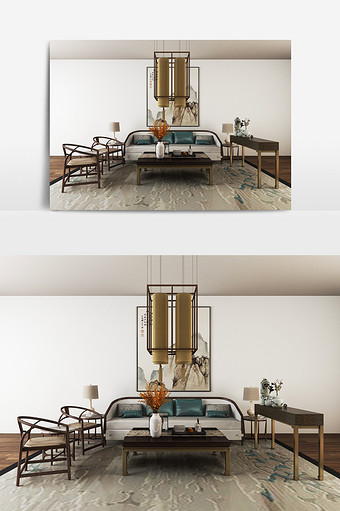 中式吊灯中式沙发组合模型图片