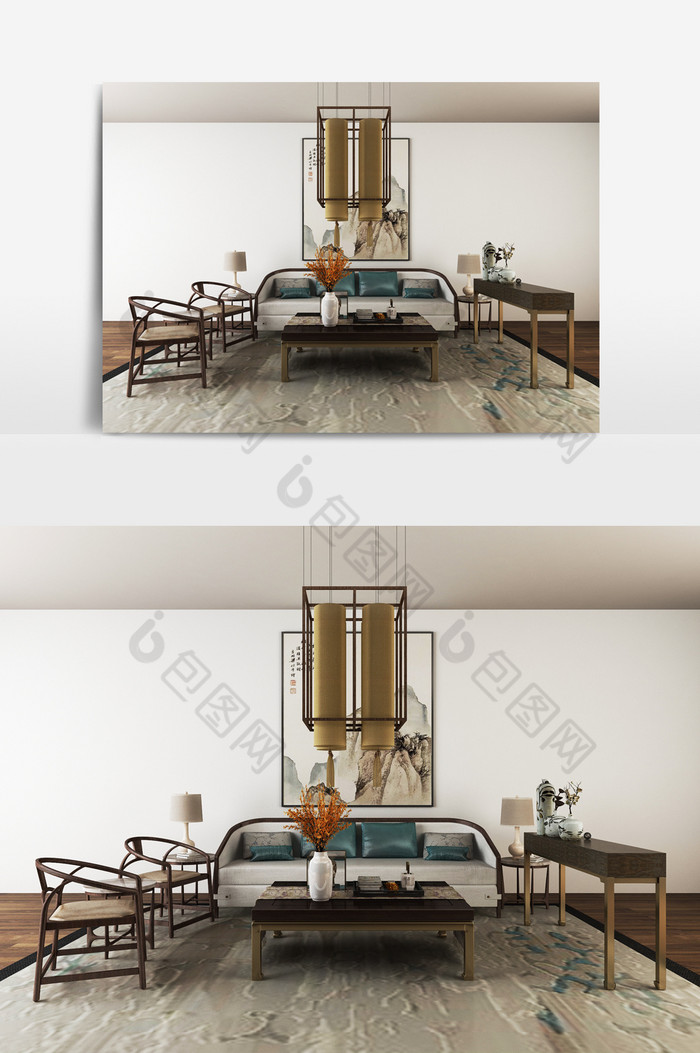 中式吊灯中式沙发组合模型图片图片