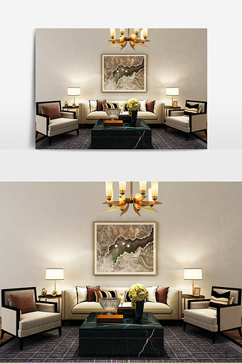 现代中式沙发组合模型图片