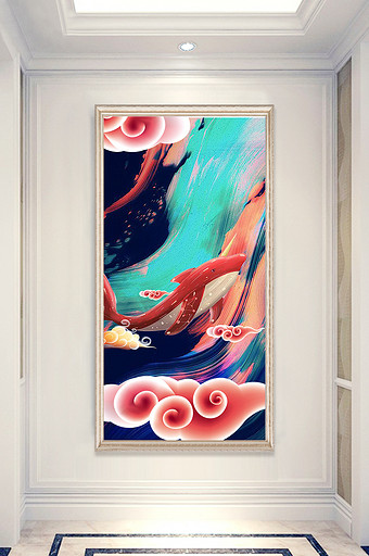 红色祥云背景墙效果图-红色祥云装饰画-包图网