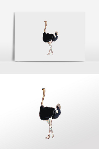 手绘卡通动物鸵鸟元素图片