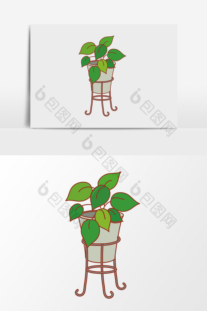 卡通矢量装饰植物盆栽