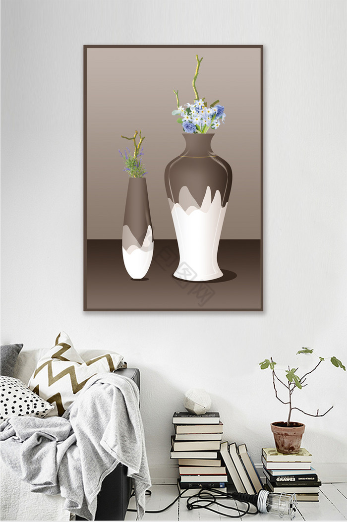 现代简约花瓶浮雕烤瓷装饰画图片
