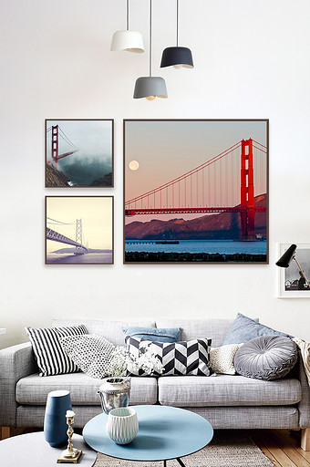 卢浦大桥背景墙效果图-卢浦大桥装饰画-包图网