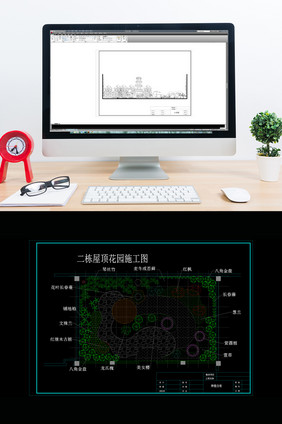 两栋屋顶花园绿化景观设计图CAD