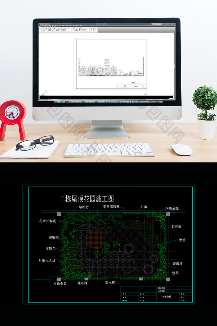 两栋屋顶花园绿化景观设计图CAD图片图片