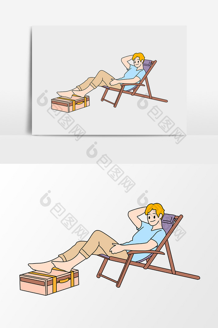手绘漫画躺椅男人