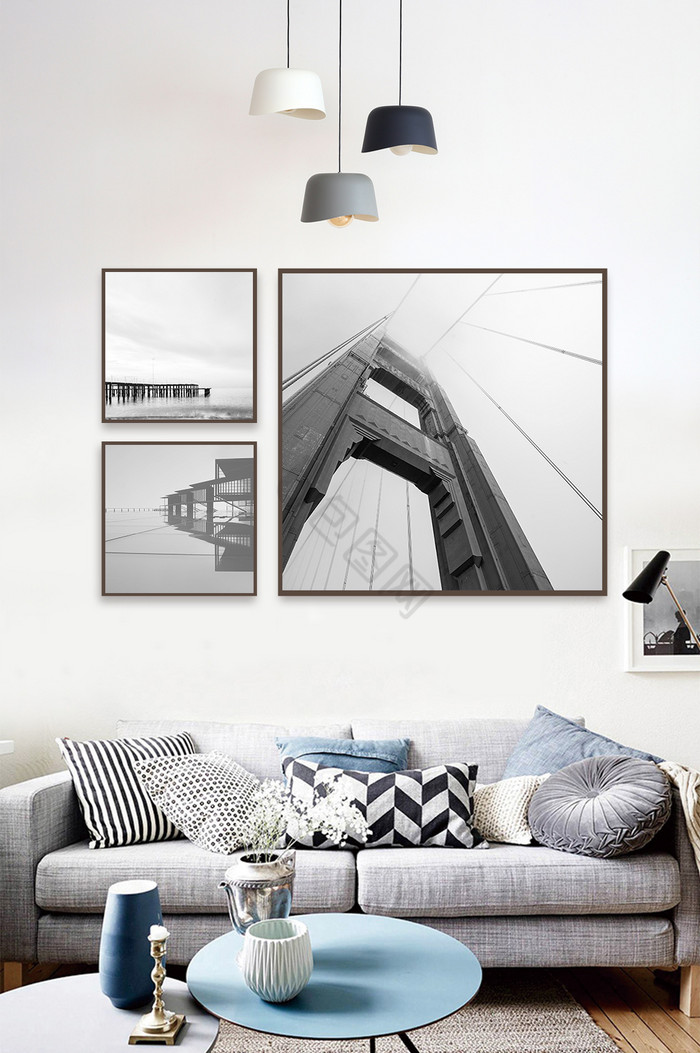 工业建筑黑白风装饰画图片