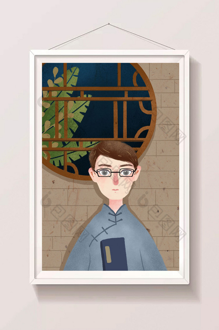 中国服饰民国少年插画图片