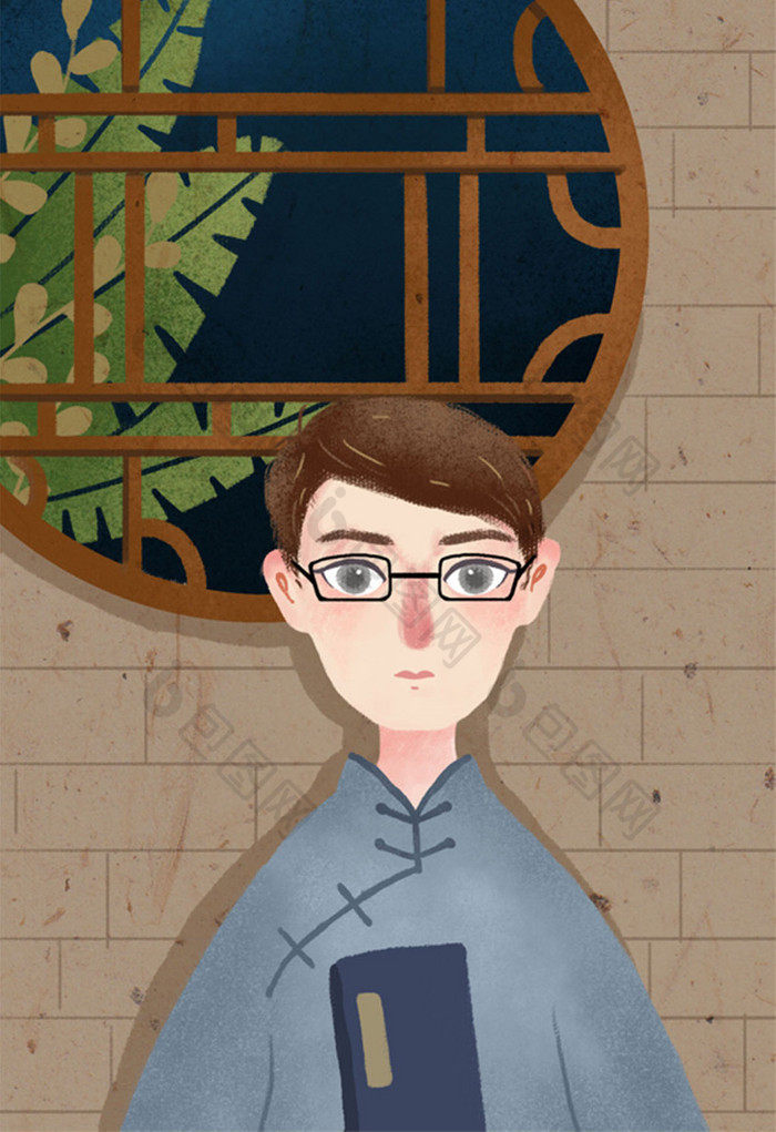 中国服饰民国少年插画图片