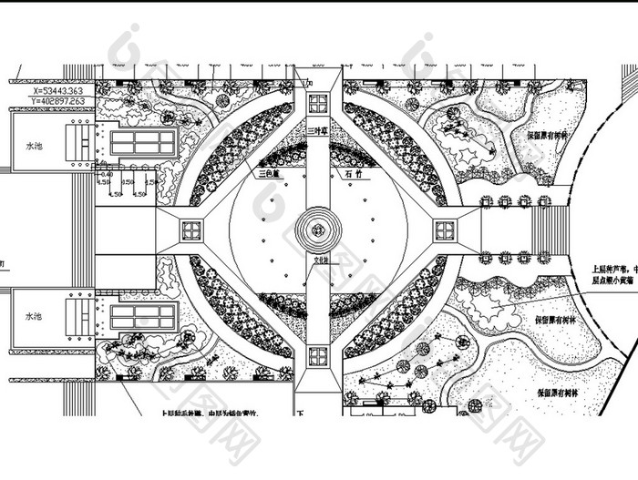 CAD景观设计广场绿化布置图