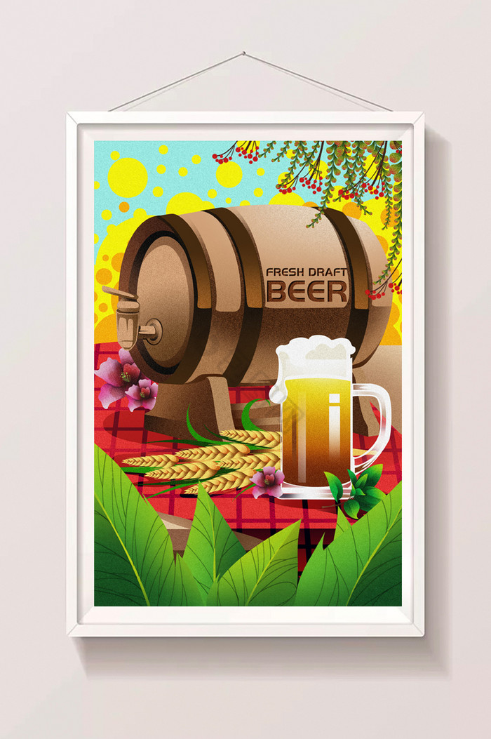 夏天啤酒季酒桶扎啤插画图片