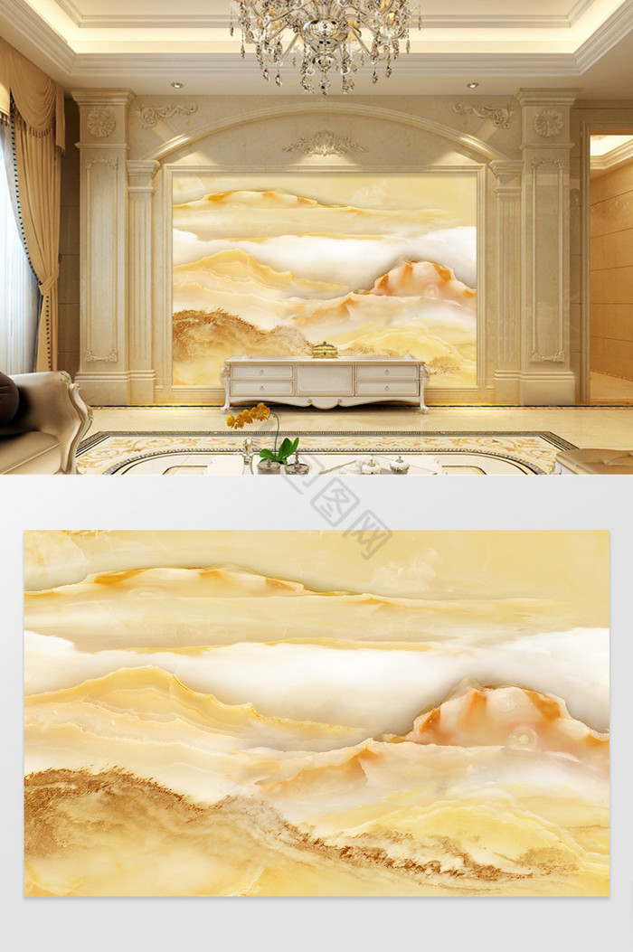 云海山水风景石纹背景墙图片