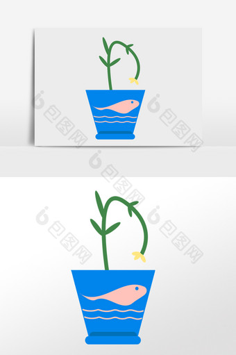 清新花卉盆花插画元素图片