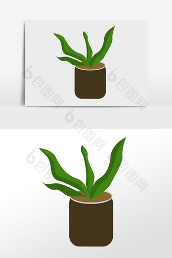 绿色花盆花卉插画元素图片