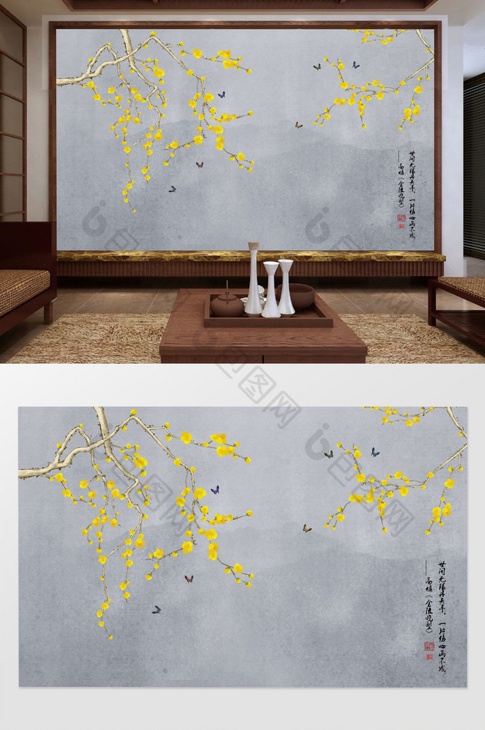 喜上眉梢新中式电视背景墙