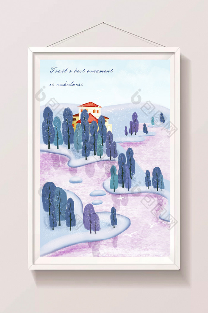 紫色森林湖面卡通唯美插画手机壳