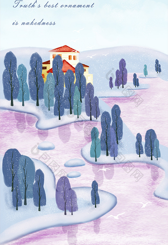紫色森林湖面卡通唯美插画手机壳