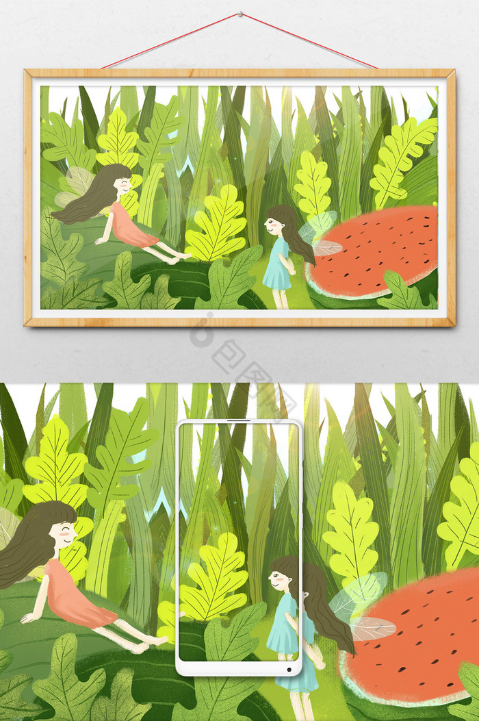 夏日植物西瓜精灵大暑节气插画图片