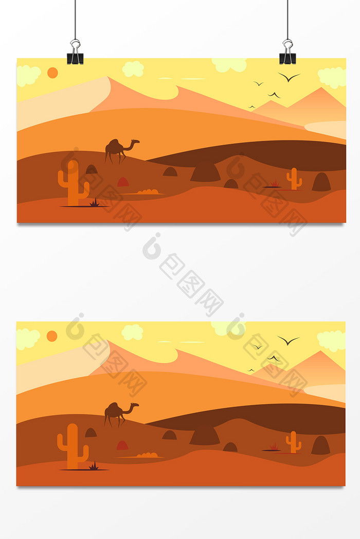 清新沙漠骆驼设计背景图